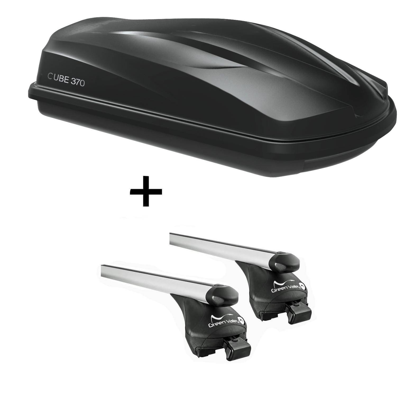 Dachbox/Gepäckbox CUBE370 + Relingträger Quick L kompatibel mit für Seat Altea XL 2006-2015