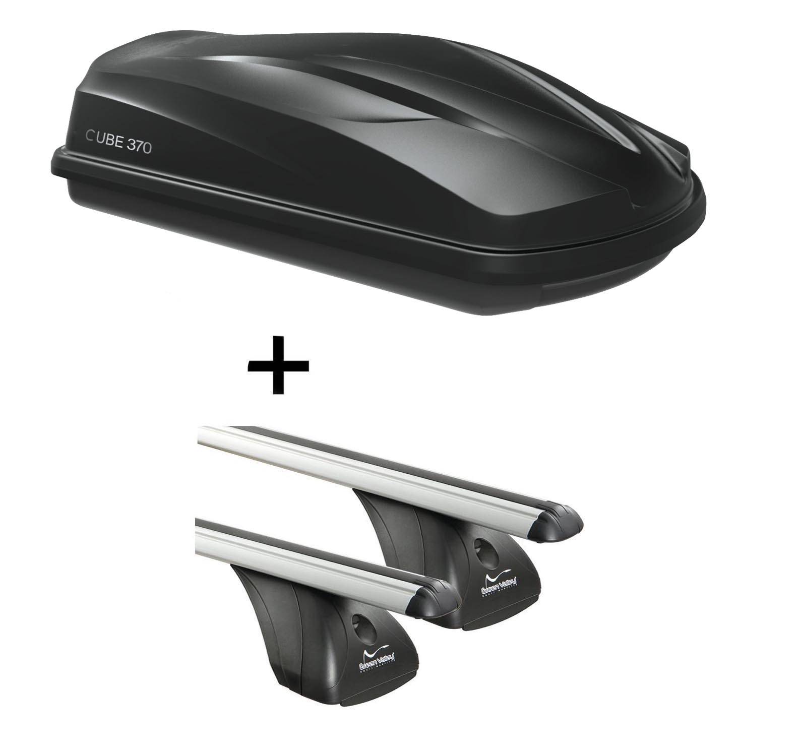 Dachbox/Gepäckbox CUBE370 + Dachträger VDP kompatibel mit für Toyota Yaris III 5 Türer ab 2011