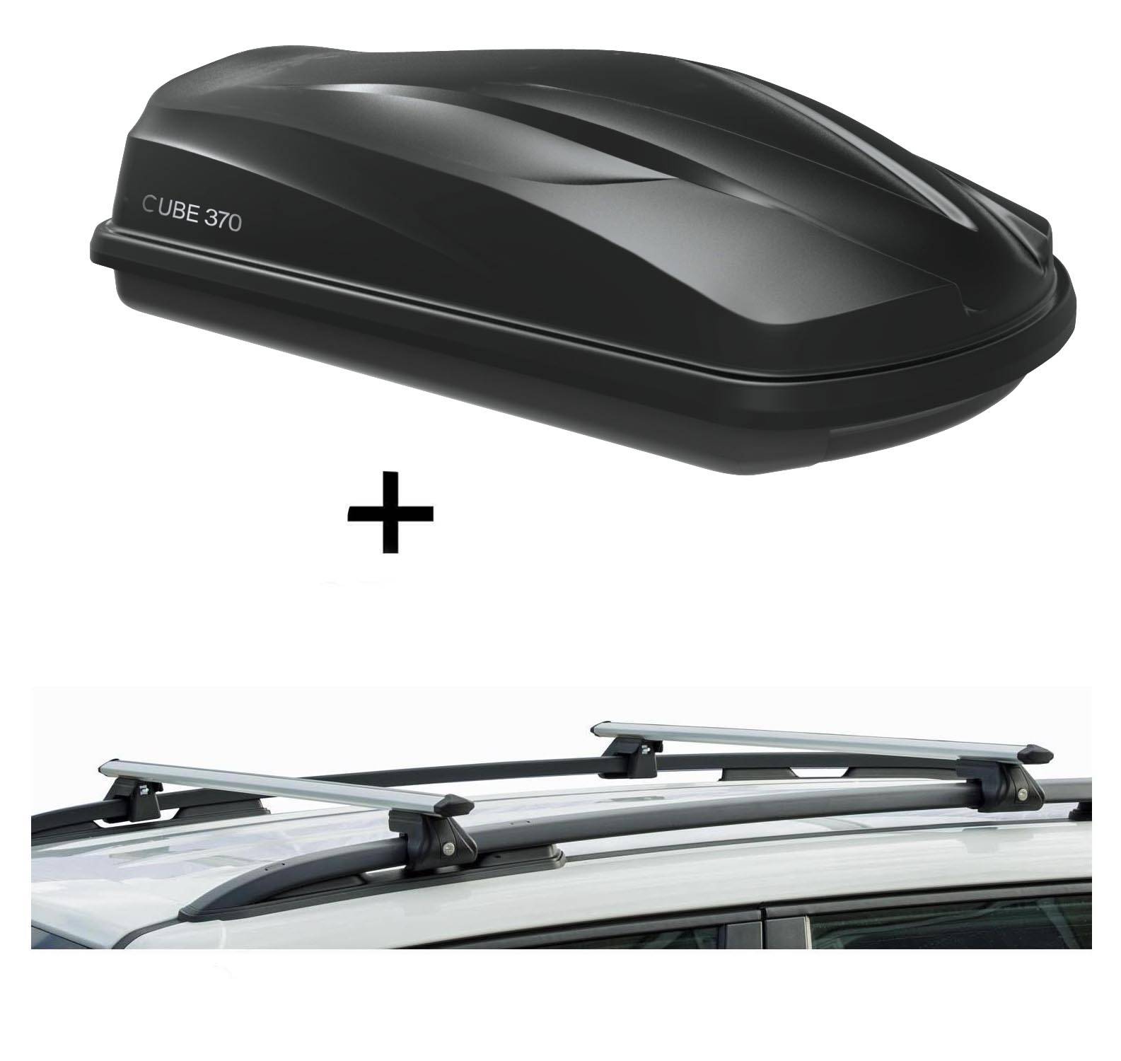 Dachbox/Gepäckbox CUBE370 + Relingträger CRV135 kompatibel mit für Skoda Fabia Scout ab 09
