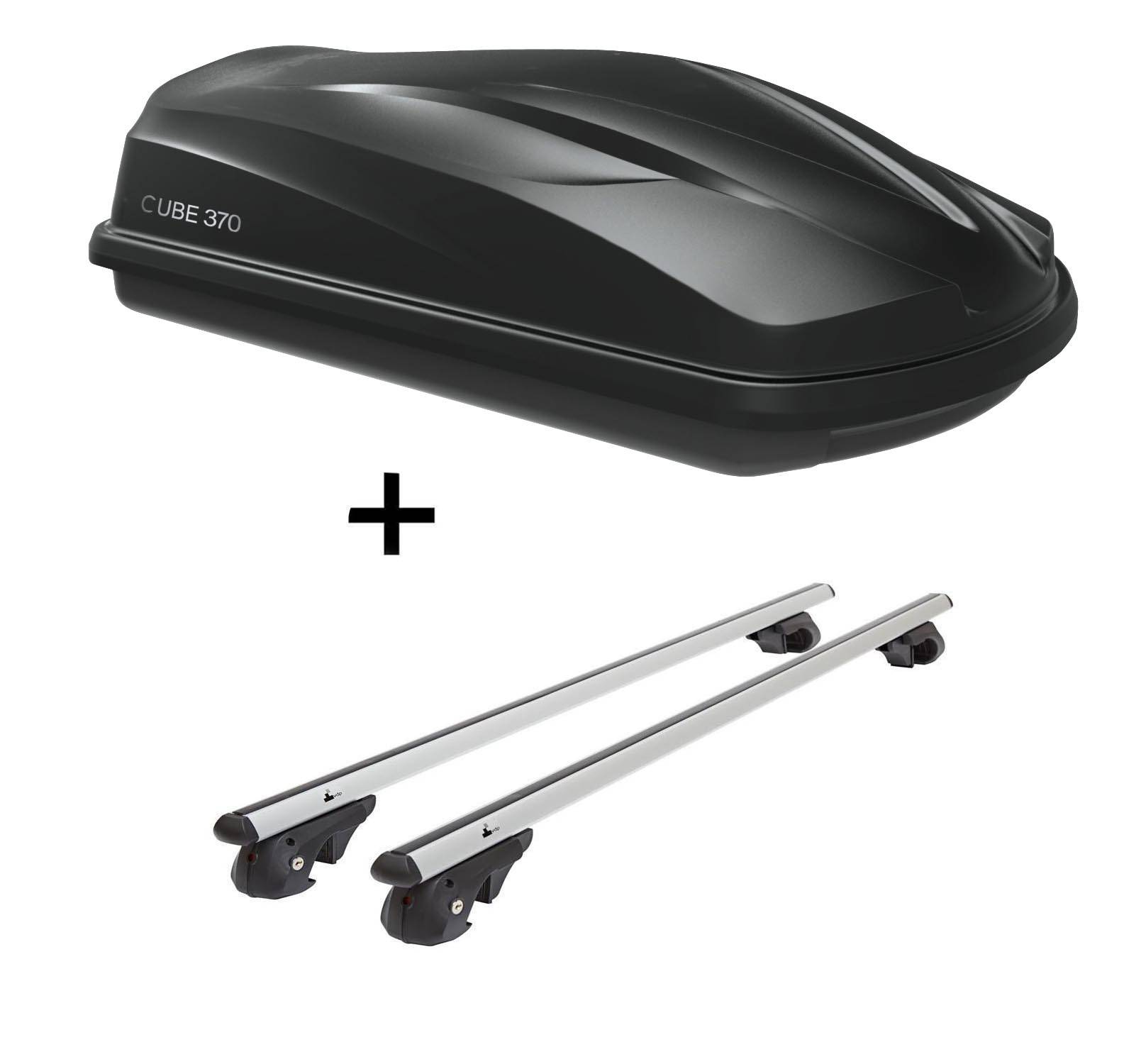 Dachbox/Gepäckbox CUBE370 + Dachträger VDP004 L kompatibel mit Chevrolet HHR 2006-2011