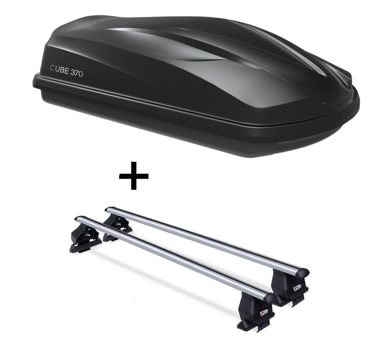 Dachbox/Gepäckbox CUBE370 + Dachträger Menabo Tema kompatibel mit für Mini One (Steilheck 3 Türer) 2002-2013