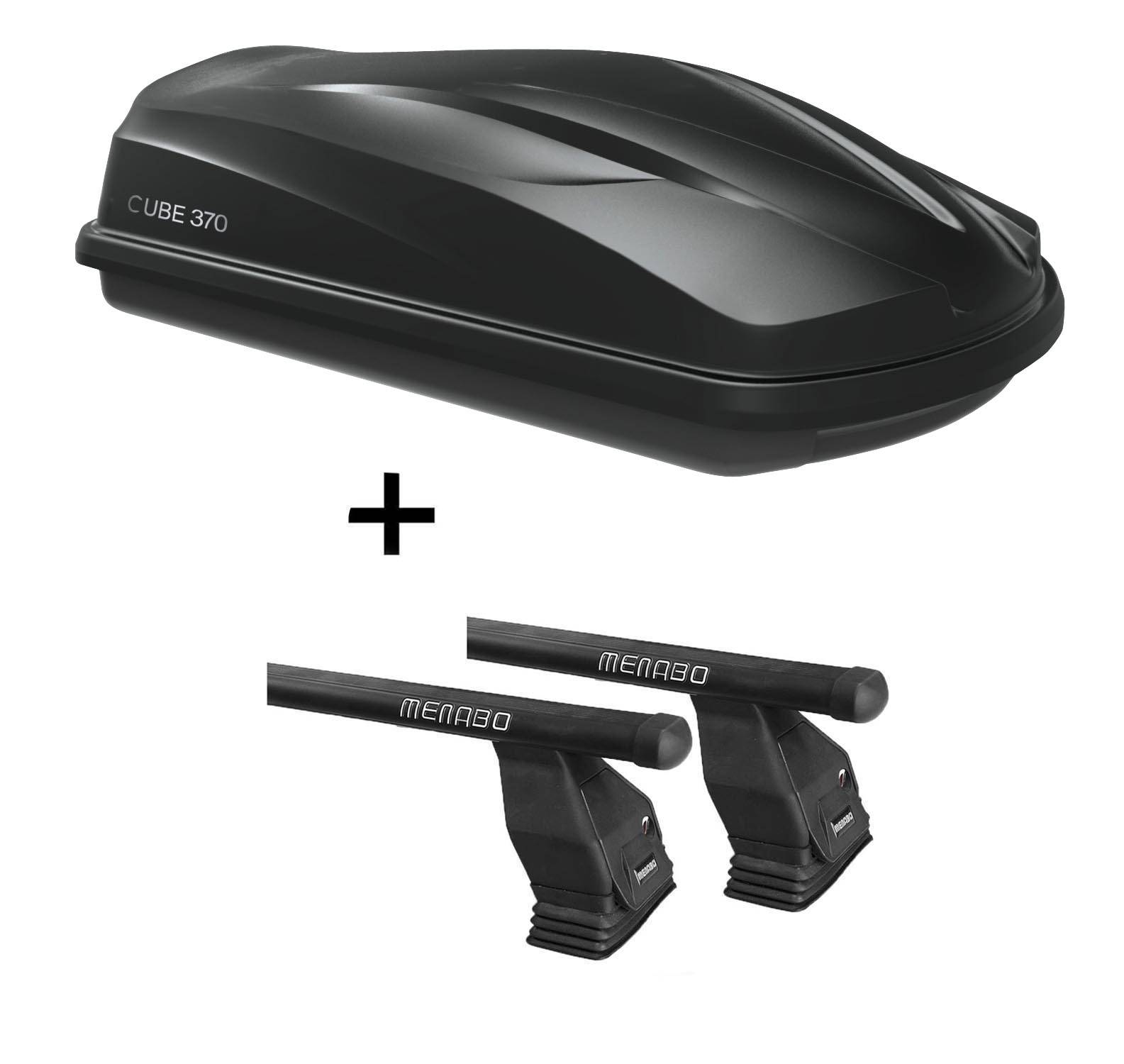 Dachbox/Gepäckbox CUBE370 + Dachträger Menabo Tema Stahl kompatibel mit für Ford Focus C-Max 2003-2010