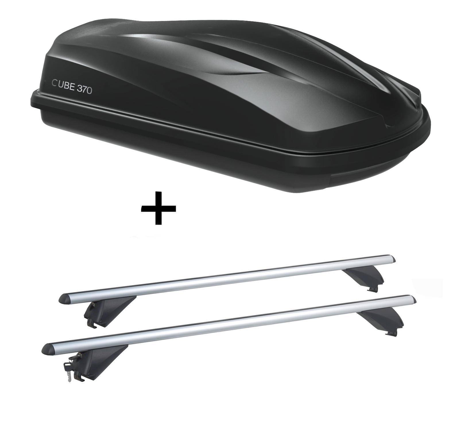 Dachbox/Gepäckbox CUBE370 + Alu Dachträger RB003 kompatibel mit für Audi A3 Sportback (8P) (5Türer) 2004-2013