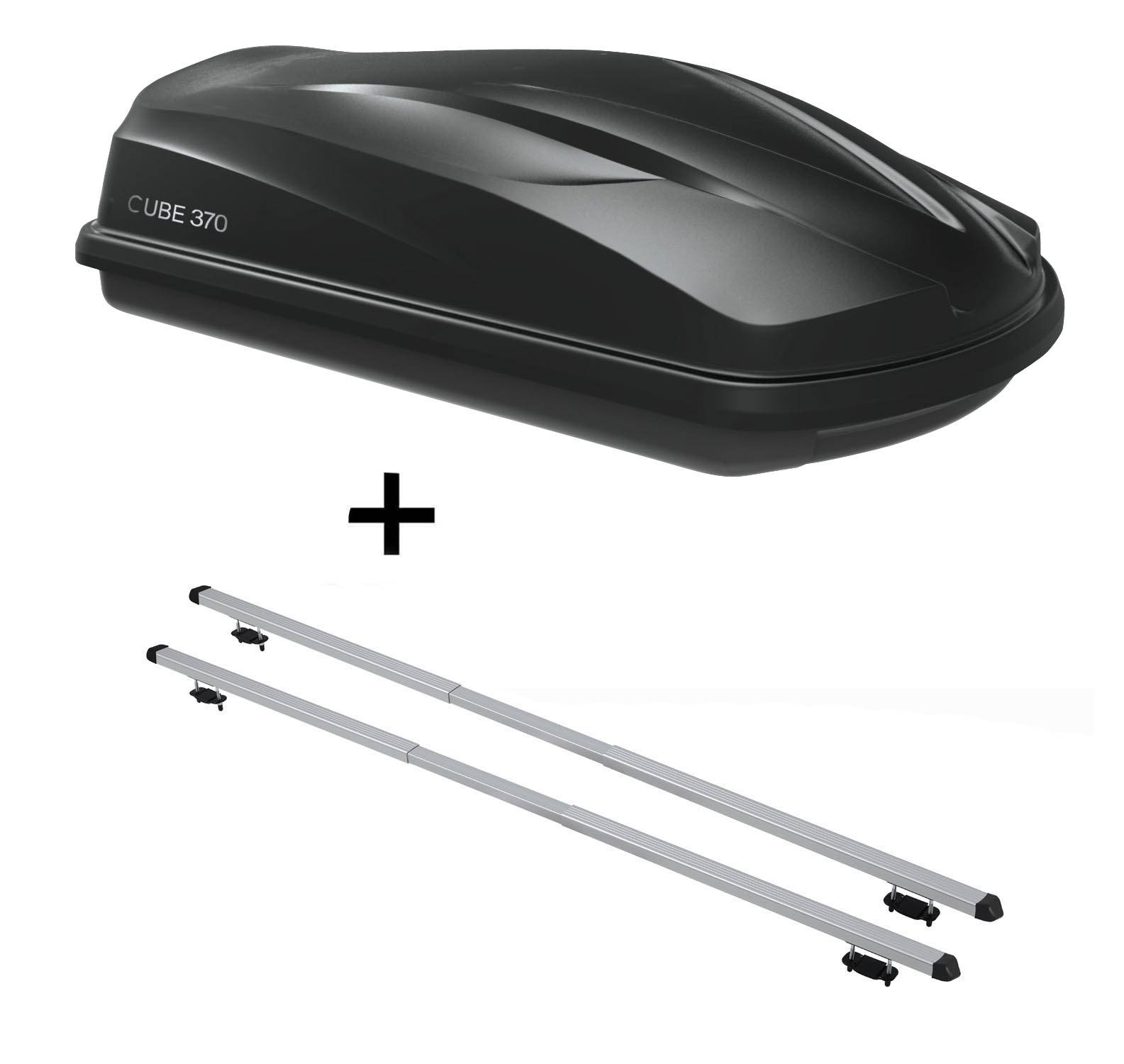 Dachbox/Gepäckbox CUBE370 + Dachträger RAPID kompatibel mit für Saab 9-5 Kombi (5Türer) 99-12