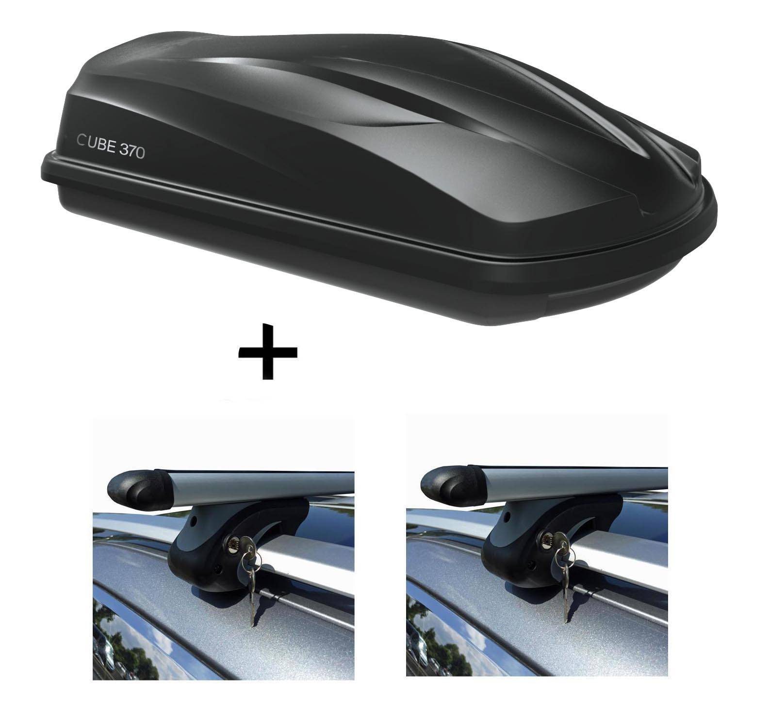 Dachbox/Gepäckbox CUBE370 + Relingträger VDP XL 135 kompatibel mit für BMW X3 E83 04-10