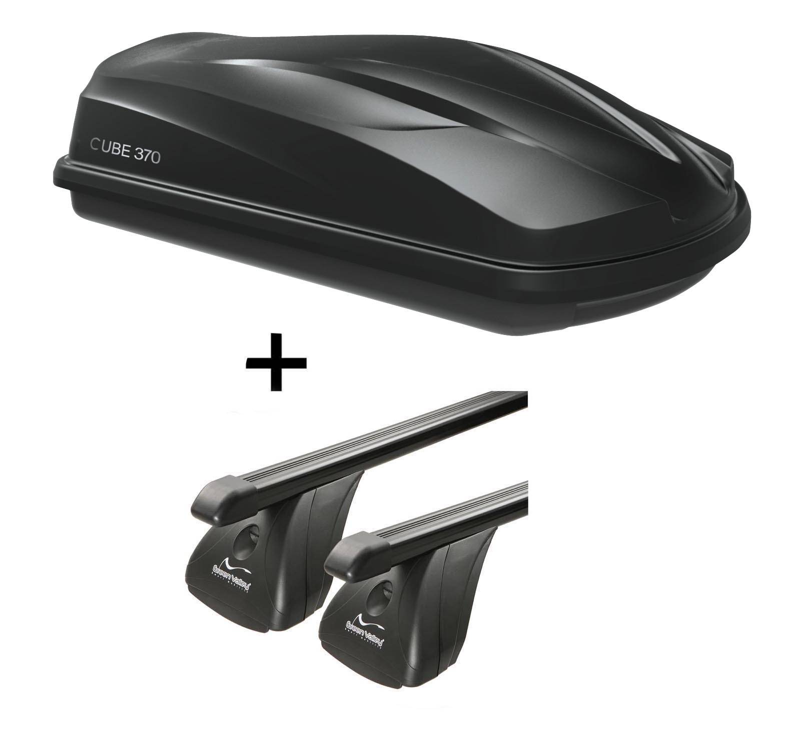 Dachbox/Gepäckbox CUBE370 + Dachträger VDP Stahl kompatibel mit für Citroen Berlingo II 3-5 Türer 2008-2018