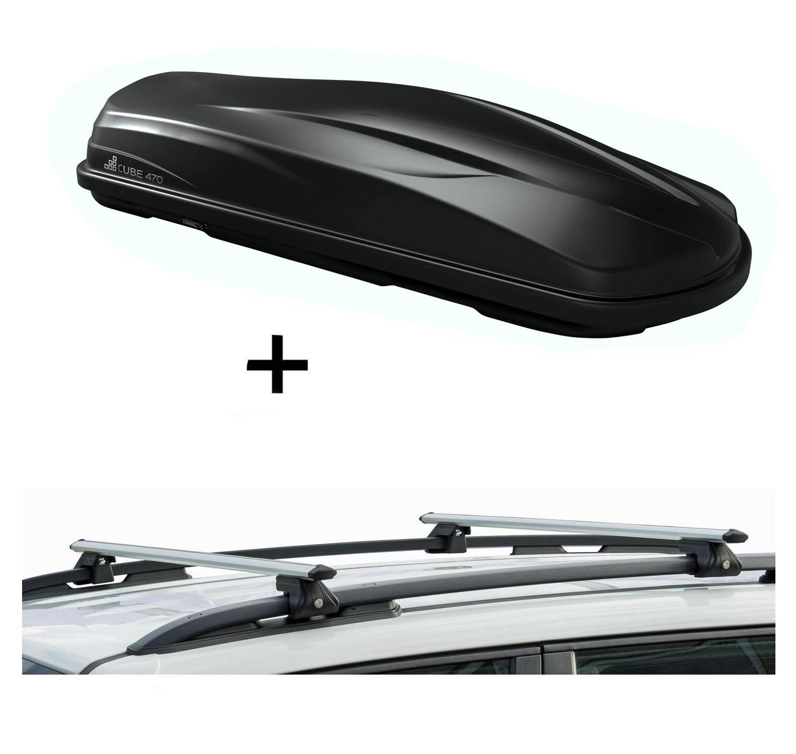 Dachbox/Gepäckbox CUBE470 + Relingträger CRV135 kompatibel mit für Subaru XV ab 12