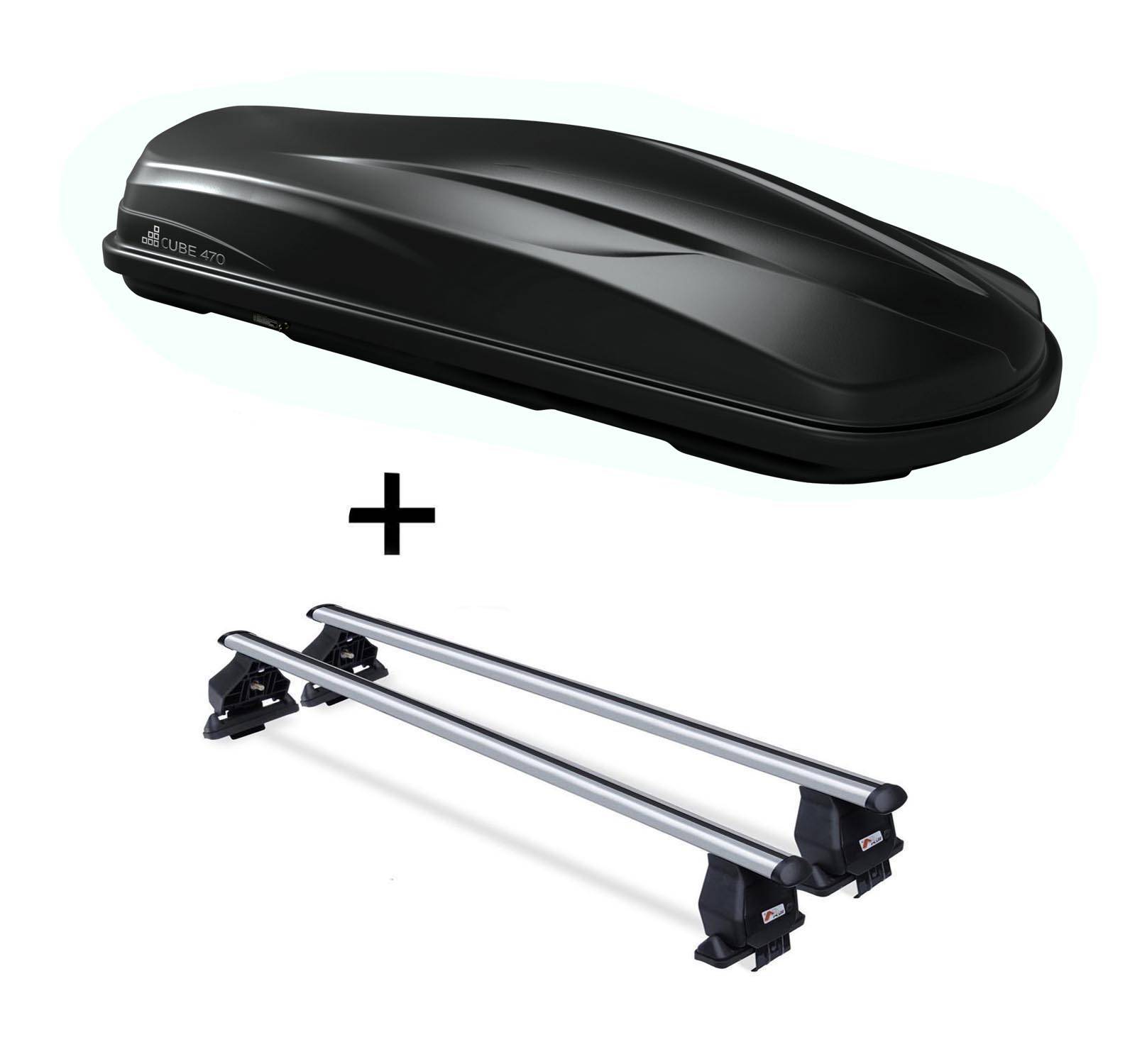 Dachbox/Gepäckbox CUBE470 + Dachträger Menabo Tema kompatibel mit für Fiat Brava 1995-2001
