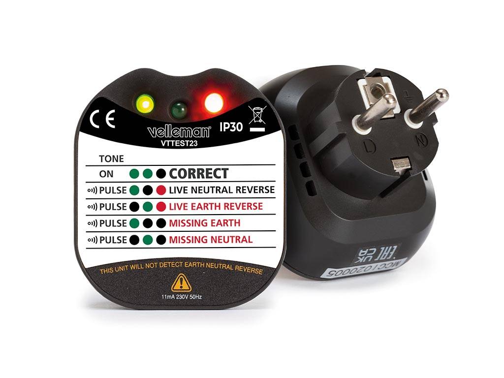Wandsteckdosen-Spannungs- und Erdungsprüfer - Kat. II - 230 V - Typ E/F (Frankreich/Deutschland)
