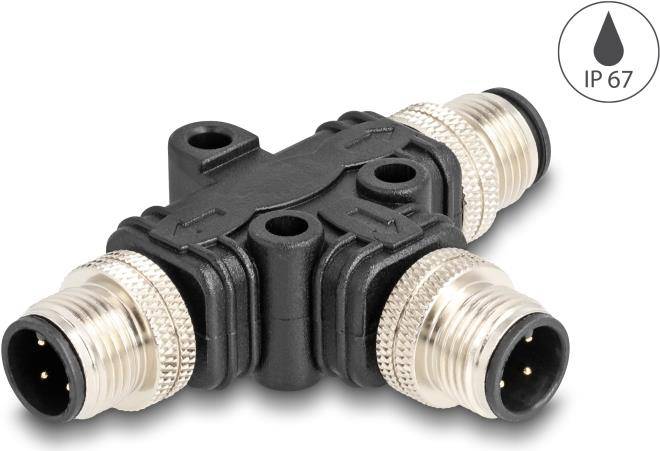 Delock M12 T-Splitter A-kodiert 4 Pin Stecker zu 2 x - 4-polig