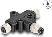 Delock M8 T-Splitter A-kodiert 4 Pin Stecker zu 2 x Buchse Parallelschaltung - 4