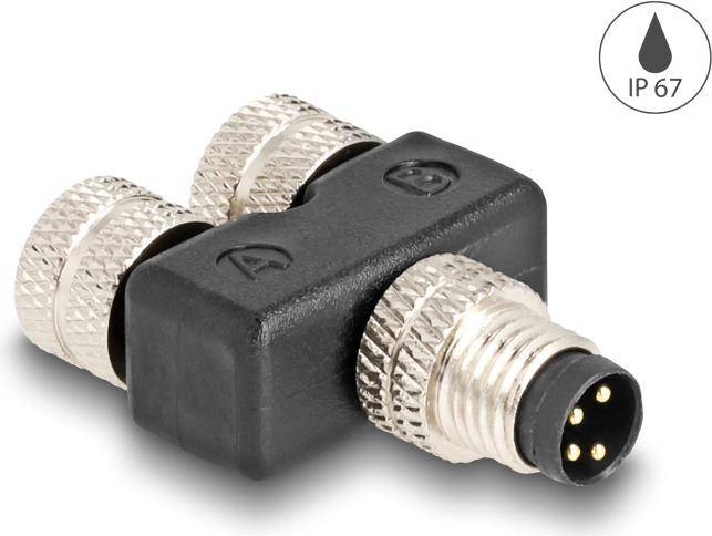 Delock M8 Y-Splitter A-kodiert 4 Pin Stecker zu 2 x Buchse Parallelschaltung - 4