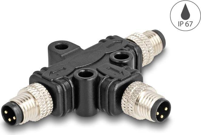 Delock M8 T-Splitter A-kodiert 3 Pin Stecker zu 2 x Parallelschaltung - 3-polig