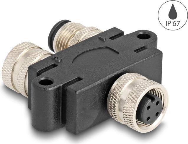 Delock M12 Y-Splitter A-kodiert 4 Pin Buchse zu 1 x Stecker und 1 - 4-polig