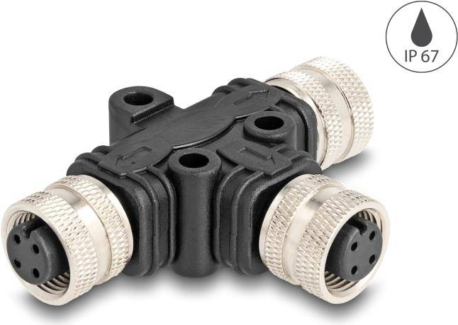 Delock M12 T-Splitter A-kodiert 4 Pin Buchse zu 2 x Parallelschaltung - 4-polig