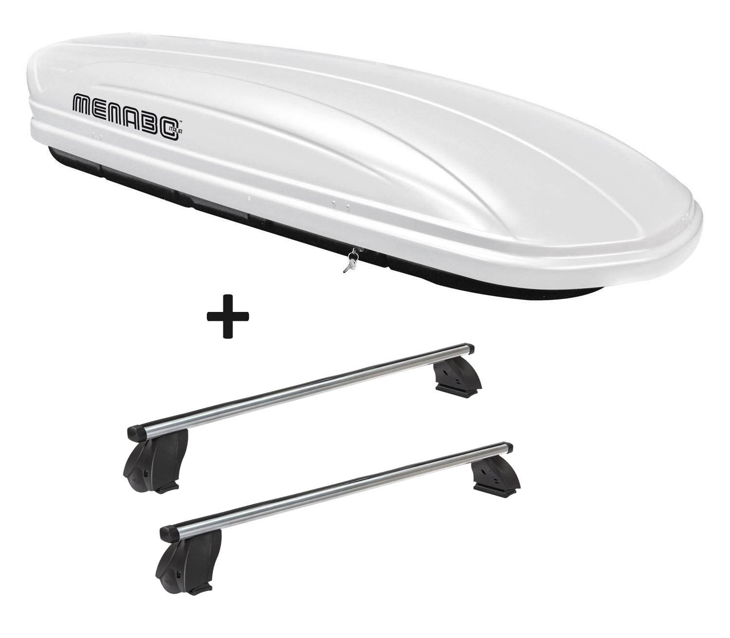 Dachbox VDPMAA320 320 Liter abschließbar weiß + Dachträger K1 PRO Aluminium kompatibel mit für Fiat Multipla I (5Türer) 98-03