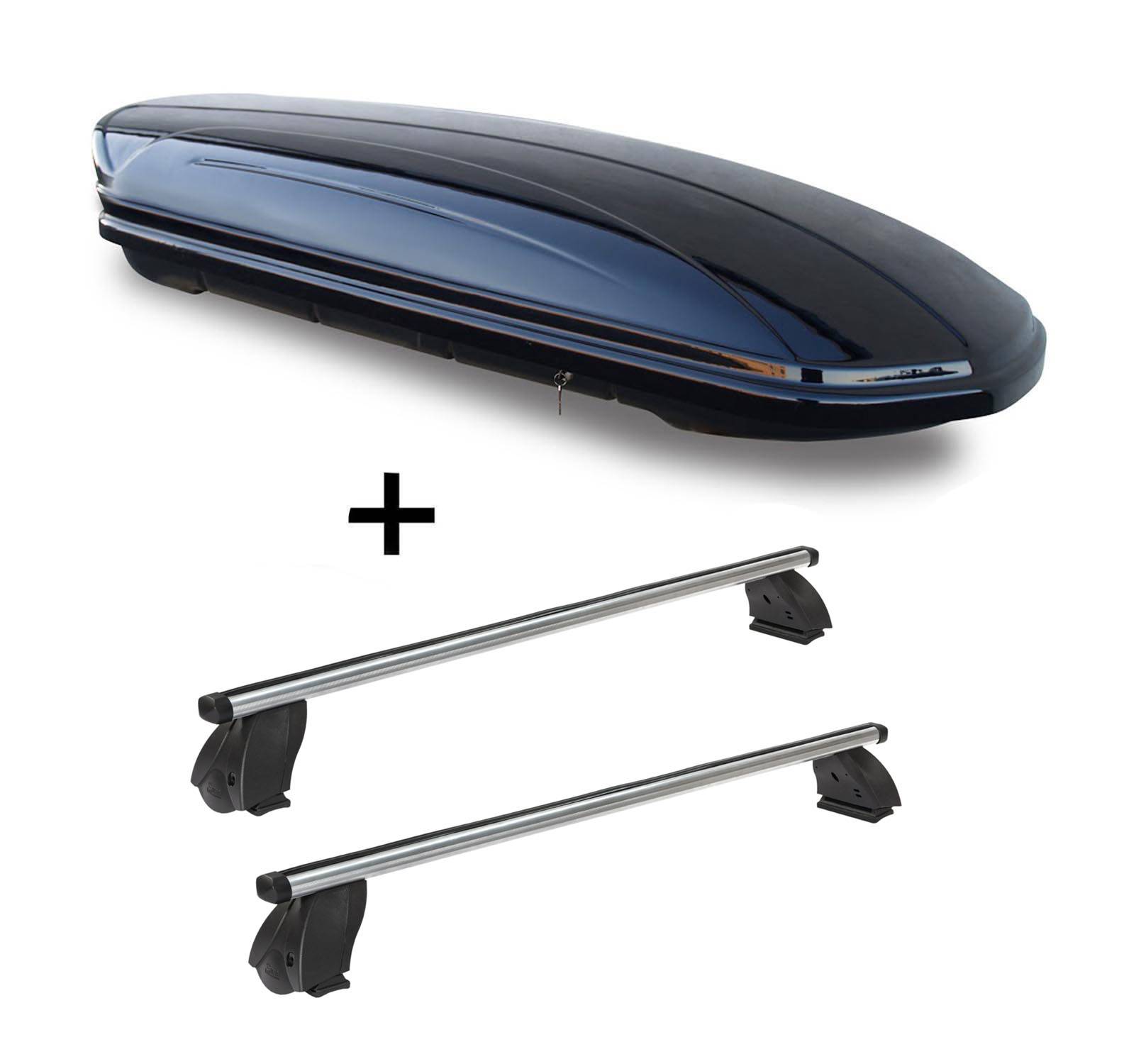 Dachbox VDPMAA580 580 Liter abschließbar schwarz + Dachträger K1 PRO Aluminium kompatibel mit für VW Caddy (2K) Life 10-15