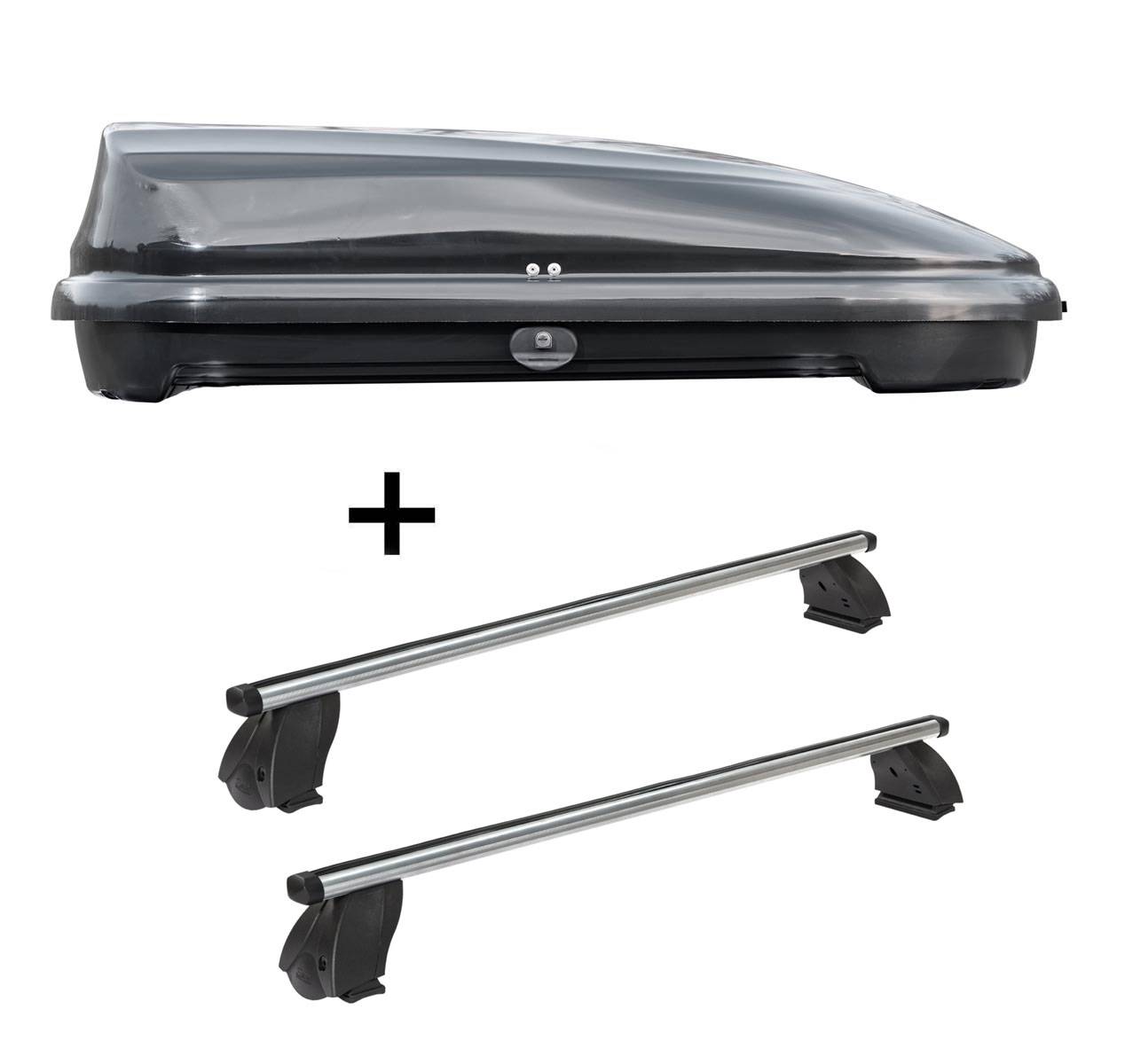 Dachbox VDPFL320 320 Liter schwarz glänzend + Dachträger K1 PRO Aluminium kompatibel mit für VW Traporter (T5) 09-15