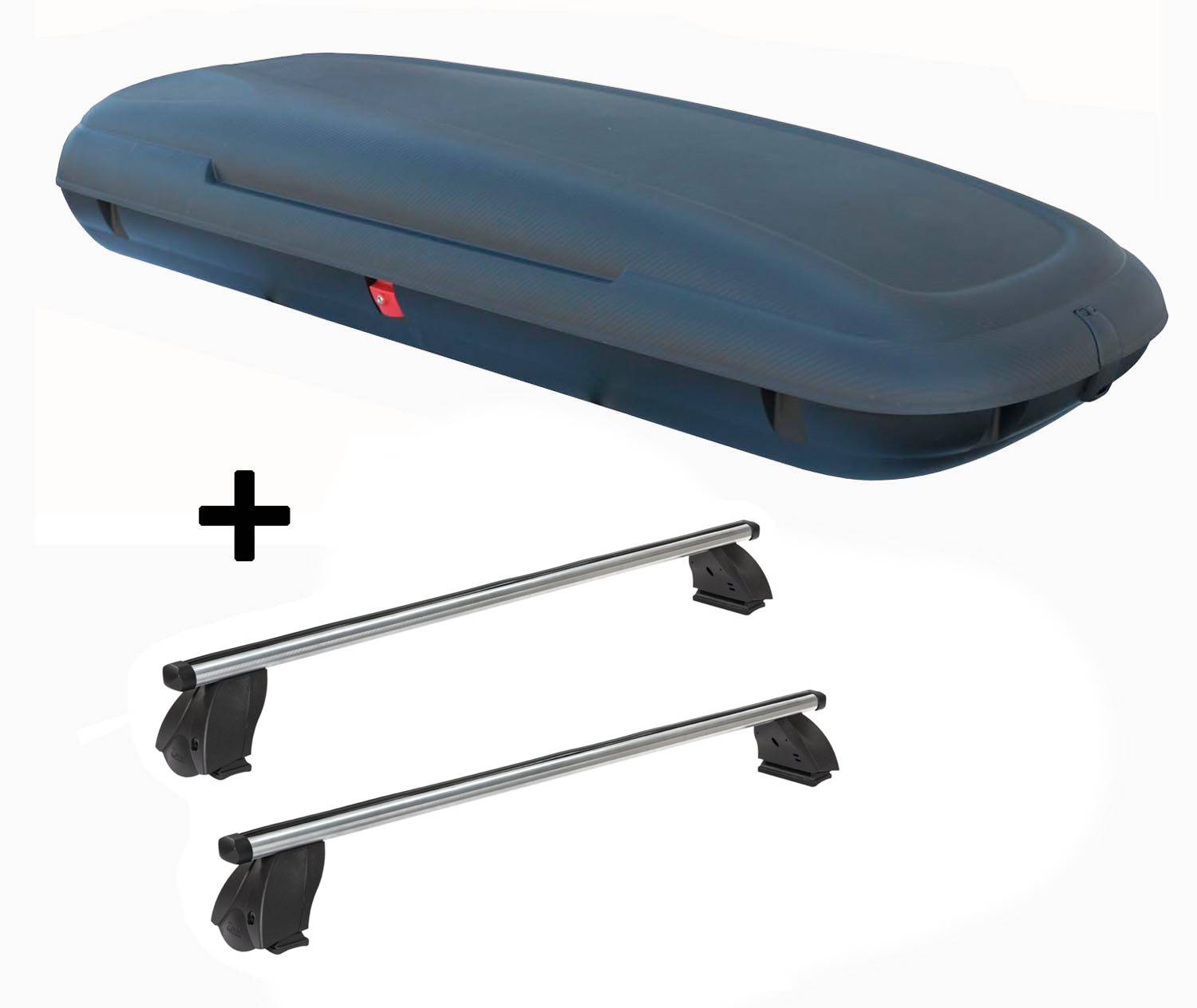 Dachbox VDPCA480 480 Liter carbonlook + Dachträger K1 PRO Aluminium kompatibel mit für VW Multivan (T5) 09-15