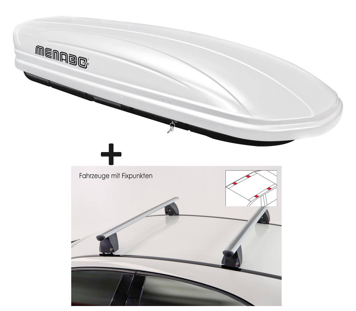 Dachbox VDPMAA320 320 Liter abschließbar weiß + Dachträger VDP Delta kompatibel mit für Mercedes C (W204) (4 Türer) 2007-2013