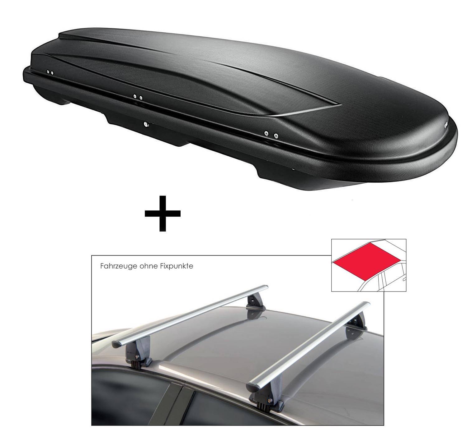Dachbox VDPJUXT600 600 Liter abschließbar + Dachträger VDP Delta kompatibel mit für Peugeot 208 (5 Türer) 2012-2015