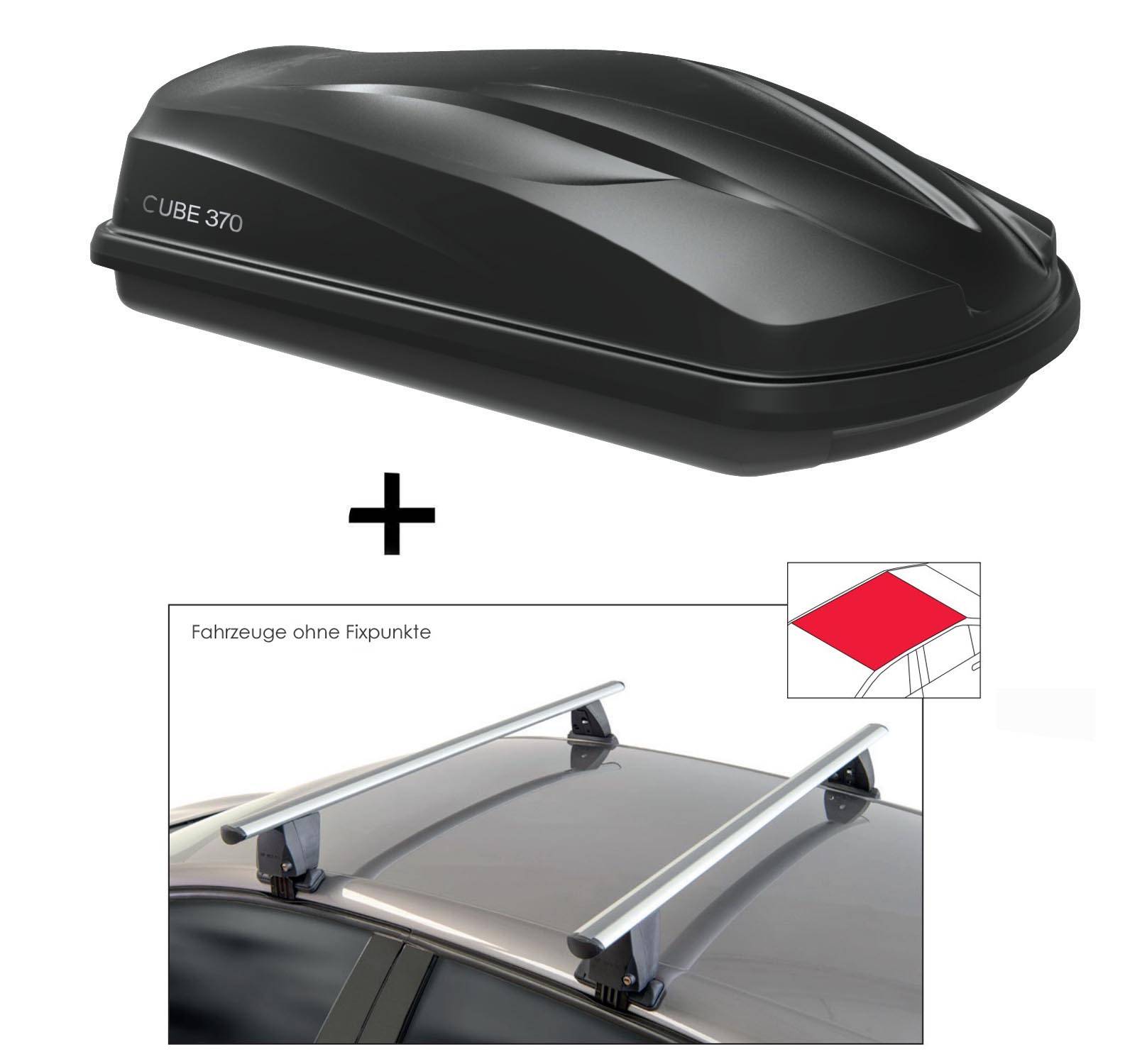 Dachbox CUBE370 370 Liter schwarz glänzend + Dachträger VDP Delta kompatibel mit Dodge Durango III (5 Türer) ab 2011