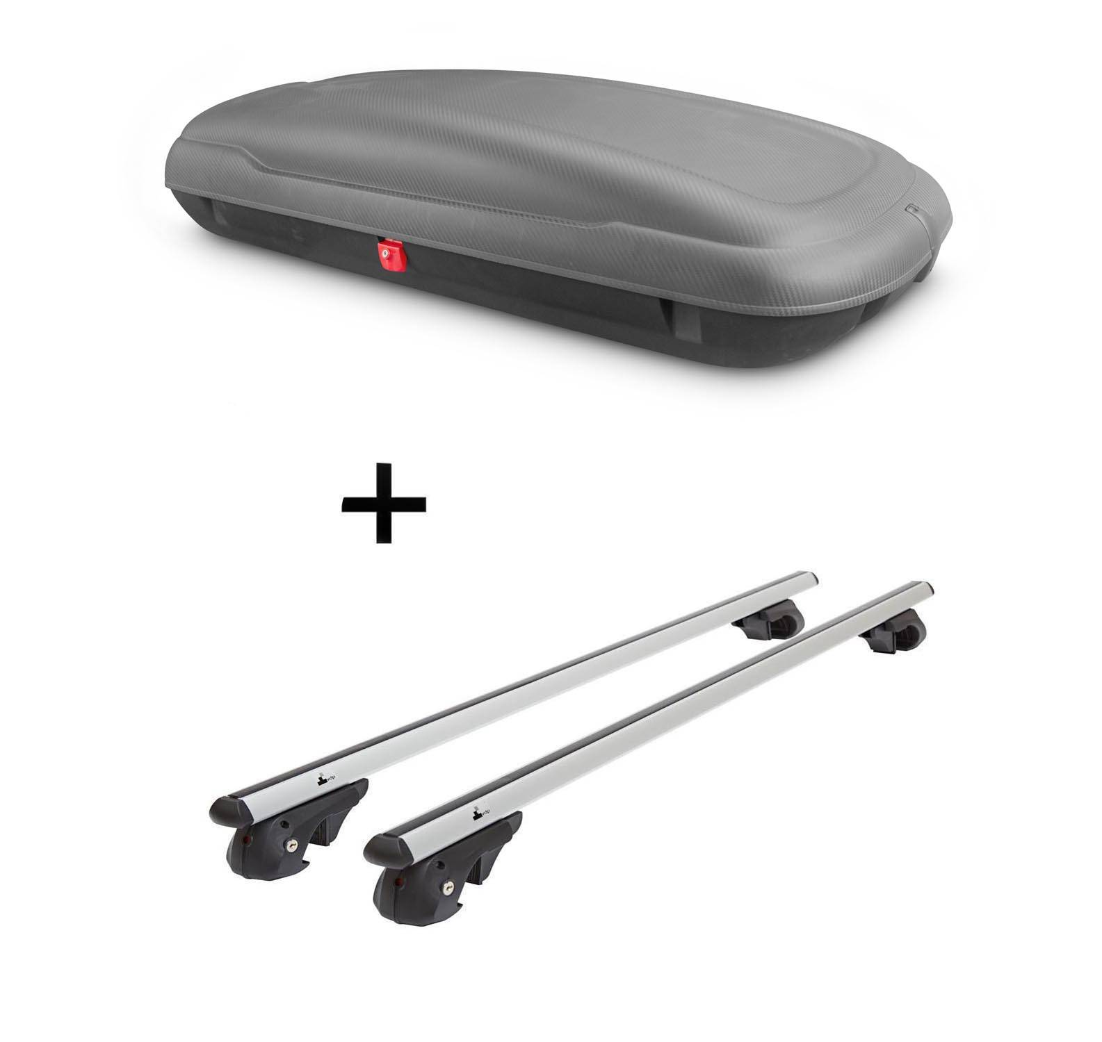 Dachbox VDP-BA400 + Dachträger VDP004 L kompatibel mit für Peugeot 207 Break SW WK 2007-2014
