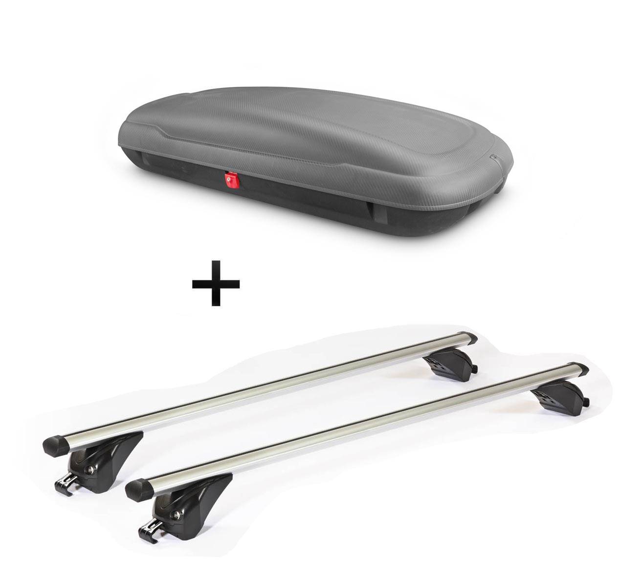 Dachbox VDP-BA400 + Dachträger/Relingträger KING1 112 cm kompatibel mit für Seat Ibiza IV Kombi (5 Türer) 10-17