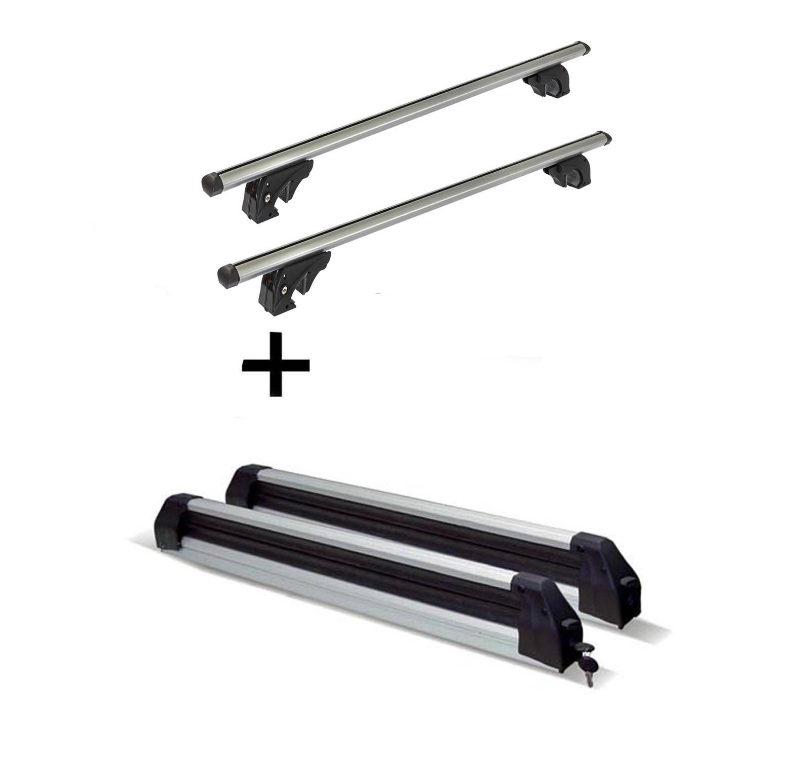 Skiträger Silver Ice ausziehbar + Dachträger/Relingträger VDP LION1 kompatibel mit für Mazda Premacy (5 Türer) 05-08