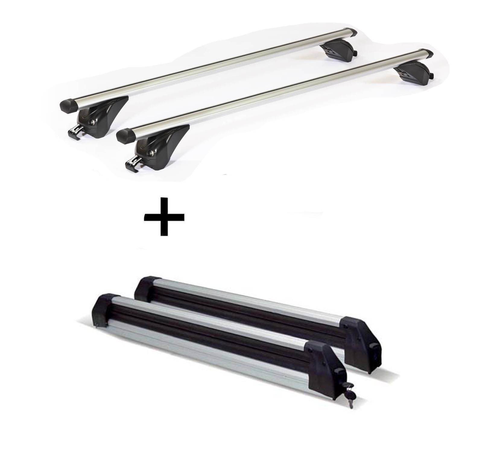 Skiträger Silver Ice ausziehbar + Dachträger/Relingträger VDP KING1 kompatibel mit für Peugeot 3008 (5 Türer) ab 16