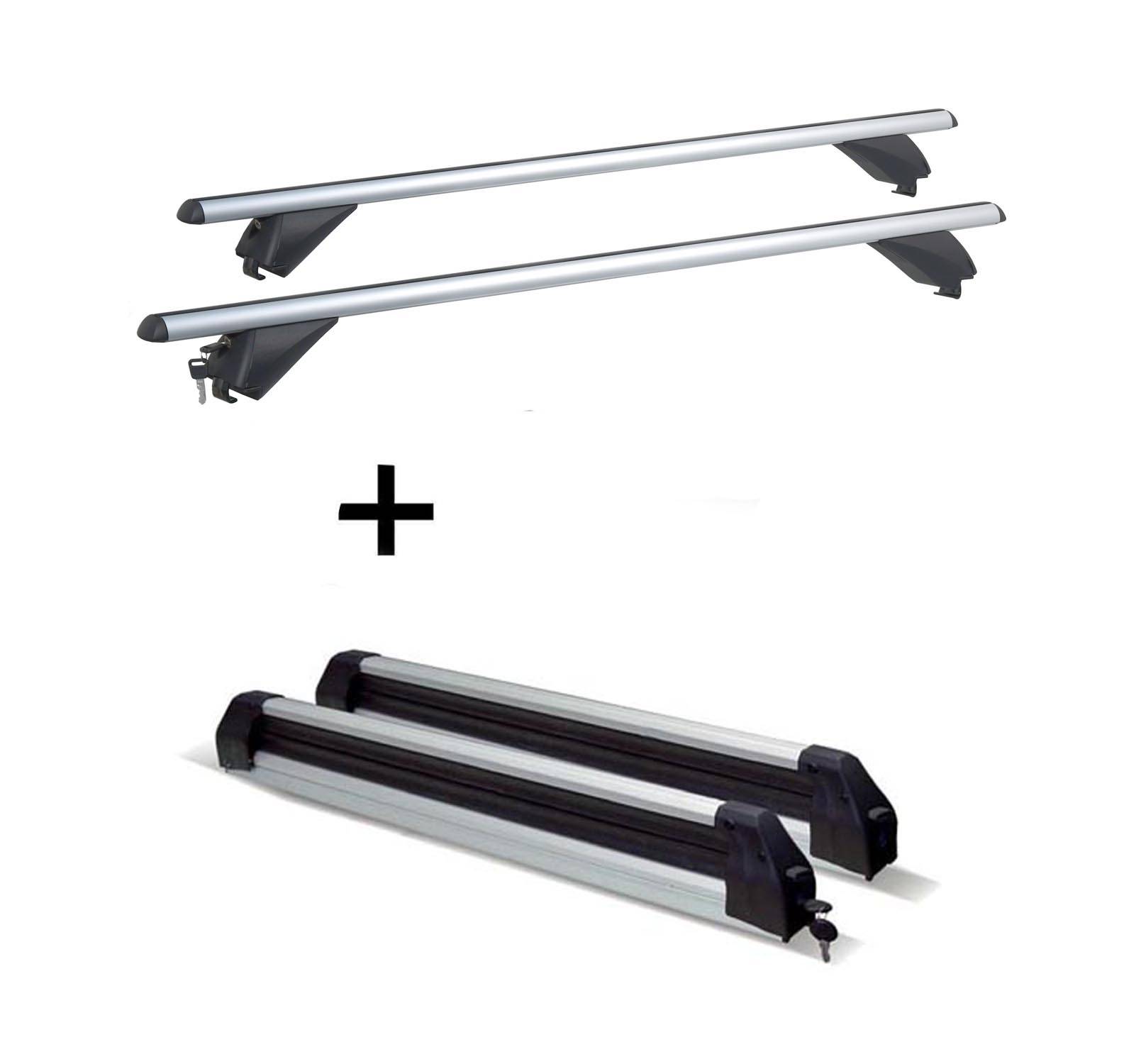 Skiträger Silver Ice ausziehbar + Alu Dachträger RB003 kompatibel mit für Peugeot 4008 (5Türer) ab 2012