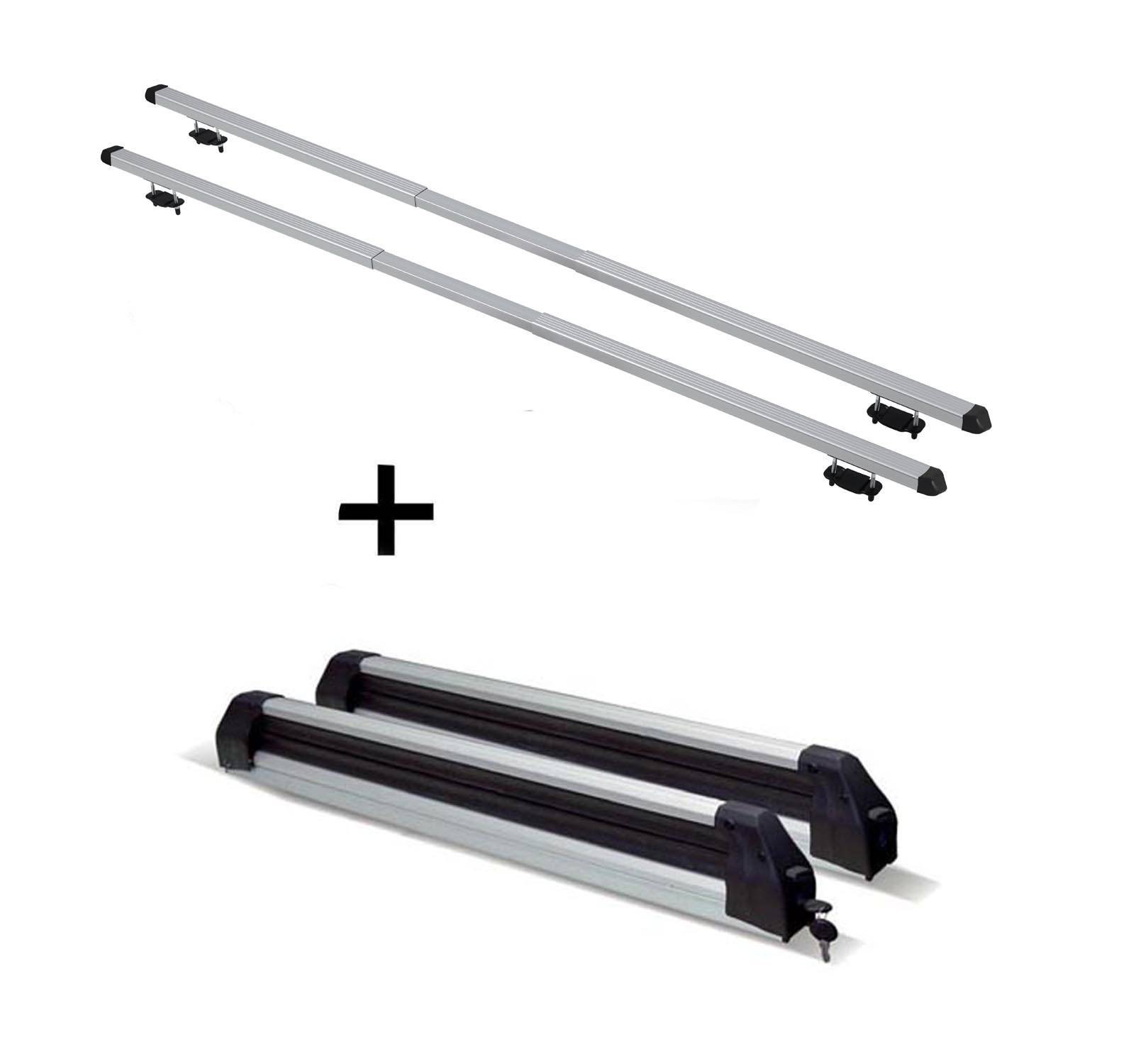 Skiträger Silver Ice ausziehbar + Dachträger RAPID kompatibel mit für VW Caddy (3-5Türer) 10-15