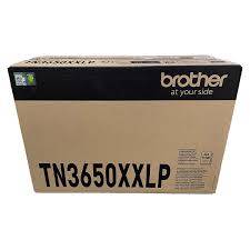 Brother TN3650XXLP Tonerpatrone auf weißem Hintergrund, mit den Aufschriften „Brother an Ihrer Seite