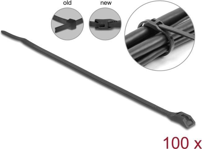 Delock Kabelbinder mit flachem Kopf L 370 x B 7.6 mm 100 Stück schwarz - Kabelbi