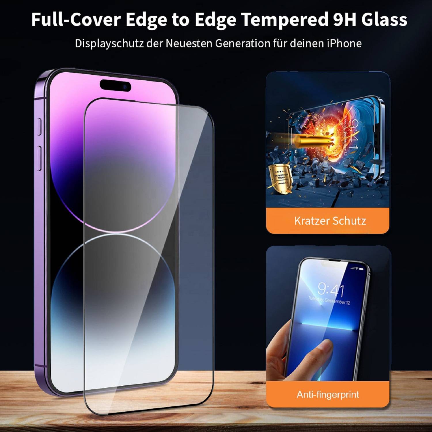 2x 9H Panzerglas für iPhone 15 Full-Screen HD klar Displayschutz Schutzglas Schuzfolie Tempered Hartglas Screen Protector