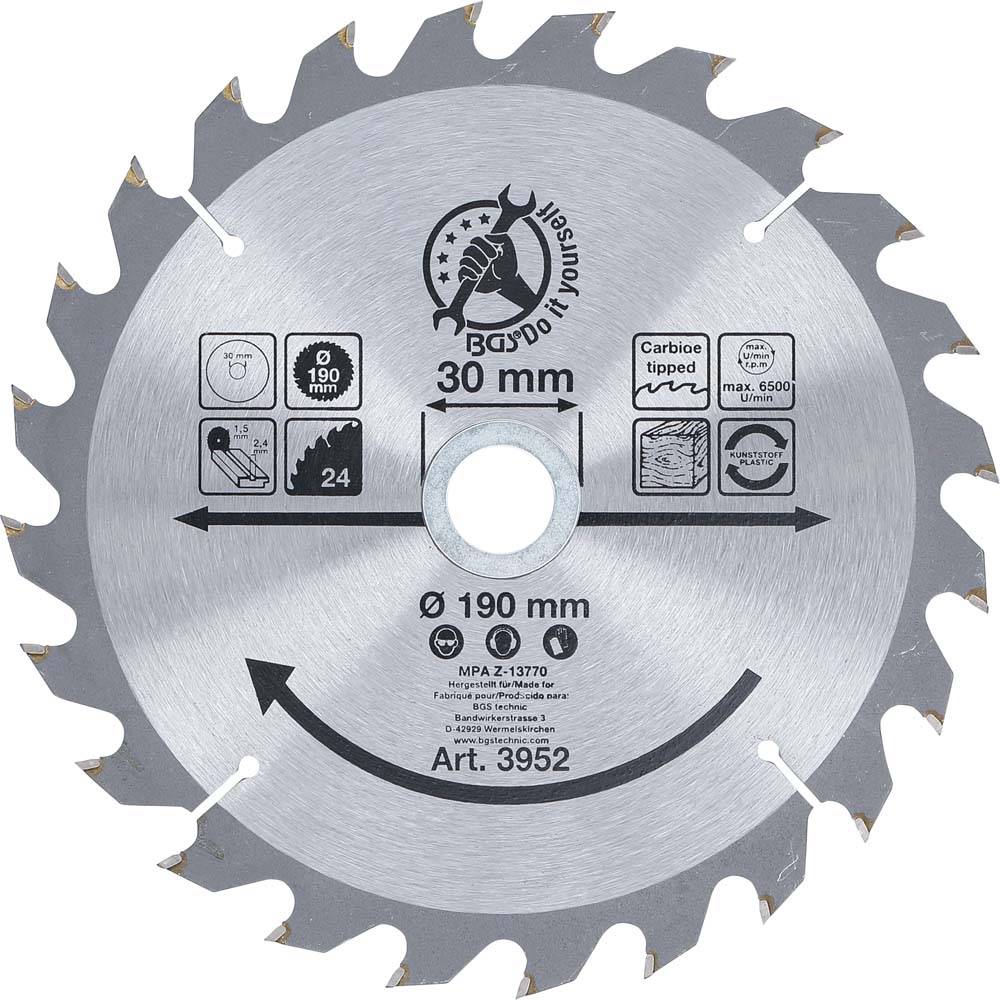 Kreissägeblatt Sägeblatt-Ø 190 mm - Dicke 3,2 mm - Aufnahmebohrung Ø 30 mm - Zähnezahl 24 Stück