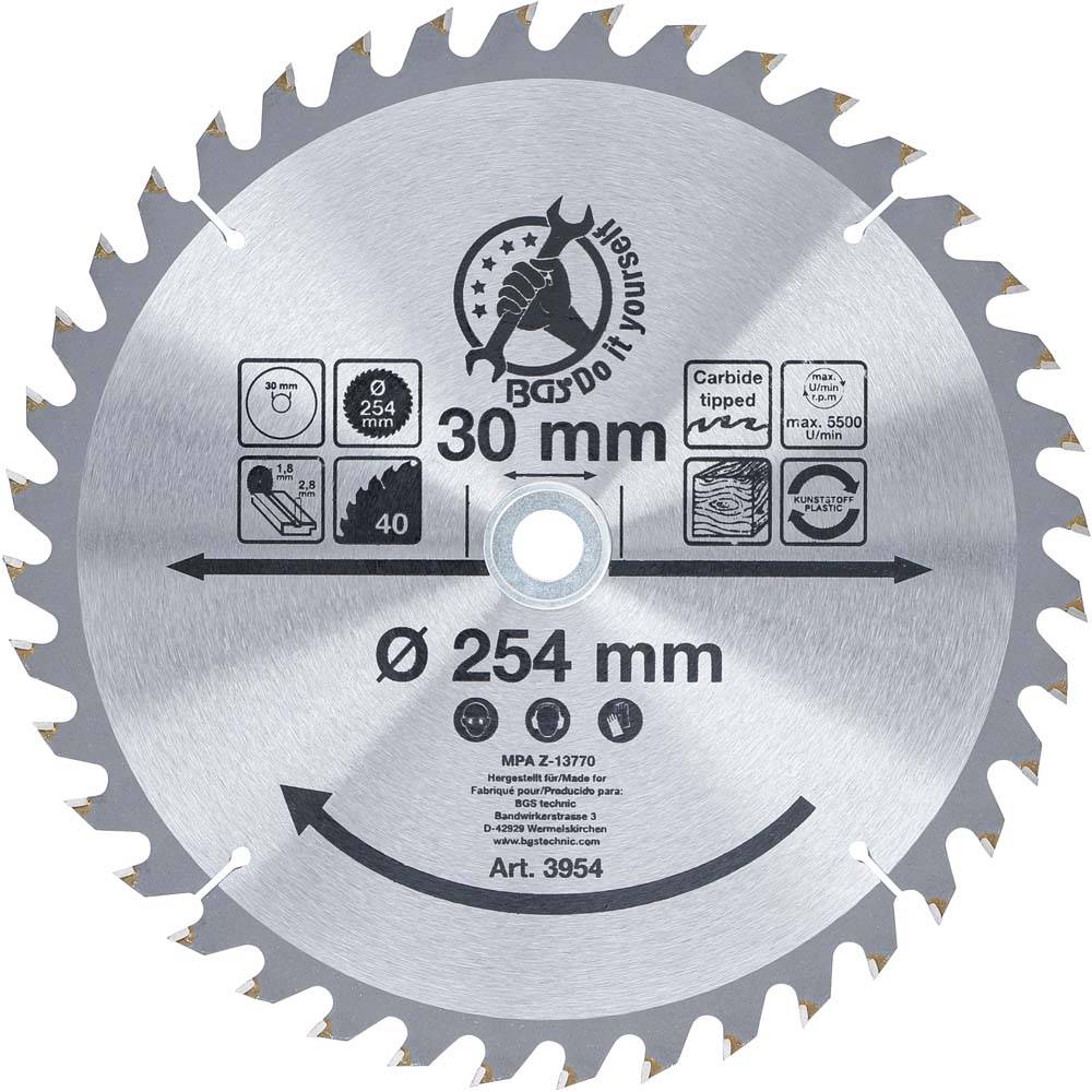 Kreissägeblatt Sägeblatt-Ø 254 mm - Dicke 3,2 mm - Aufnahmebohrung Ø 30 mm - Zähnezahl 40 Stück