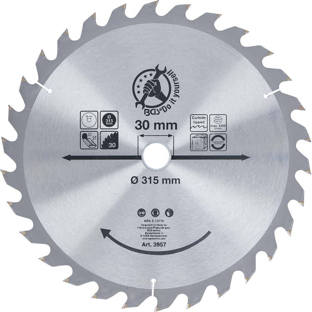 Kreissägeblatt Sägeblatt-Ø 315 mm - Dicke 3,2 mm - Aufnahmebohrung Ø 30 mm - Zähnezahl 30 Stück