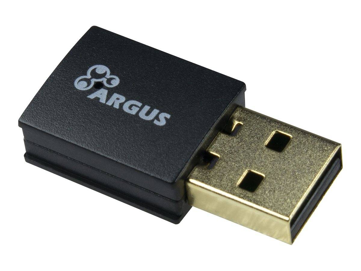 Schwarzes ARGUS USB-Speicherlaufwerk mit Goldstecker, gezeigt auf weißem Hintergrund.