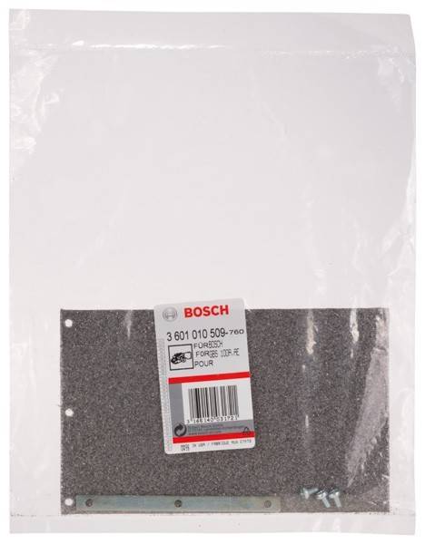 Ein Blatt Schleifpapier mit einem Bosch-Etikett, das die Produktnummer und Schleifkorngröße anzeigt, vor einem einfarbigen Hintergrund.