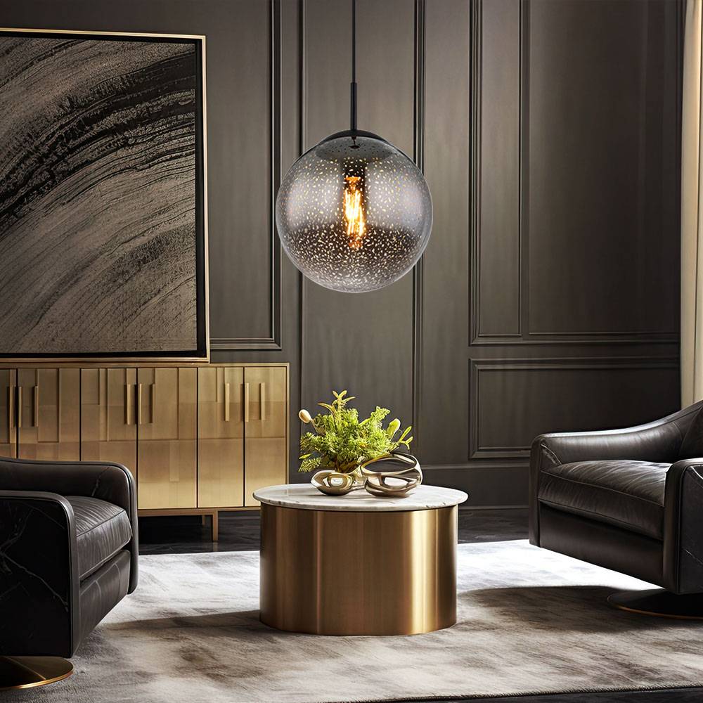 Hängeleuchte dimmbar mit Fernbedienung Pendelleuchte Esstisch Rauchglas Hängelampe Glas Retro, RGB Farbwechsel, Sternen-Effekt, 8,5W 806lm warmweiß