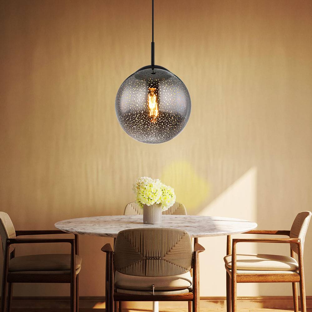 Hängeleuchte dimmbar mit Fernbedienung Pendelleuchte Esstisch Rauchglas Hängelampe Glas Retro, RGB Farbwechsel, Sternen-Effekt, 8,5W 806lm warmweiß