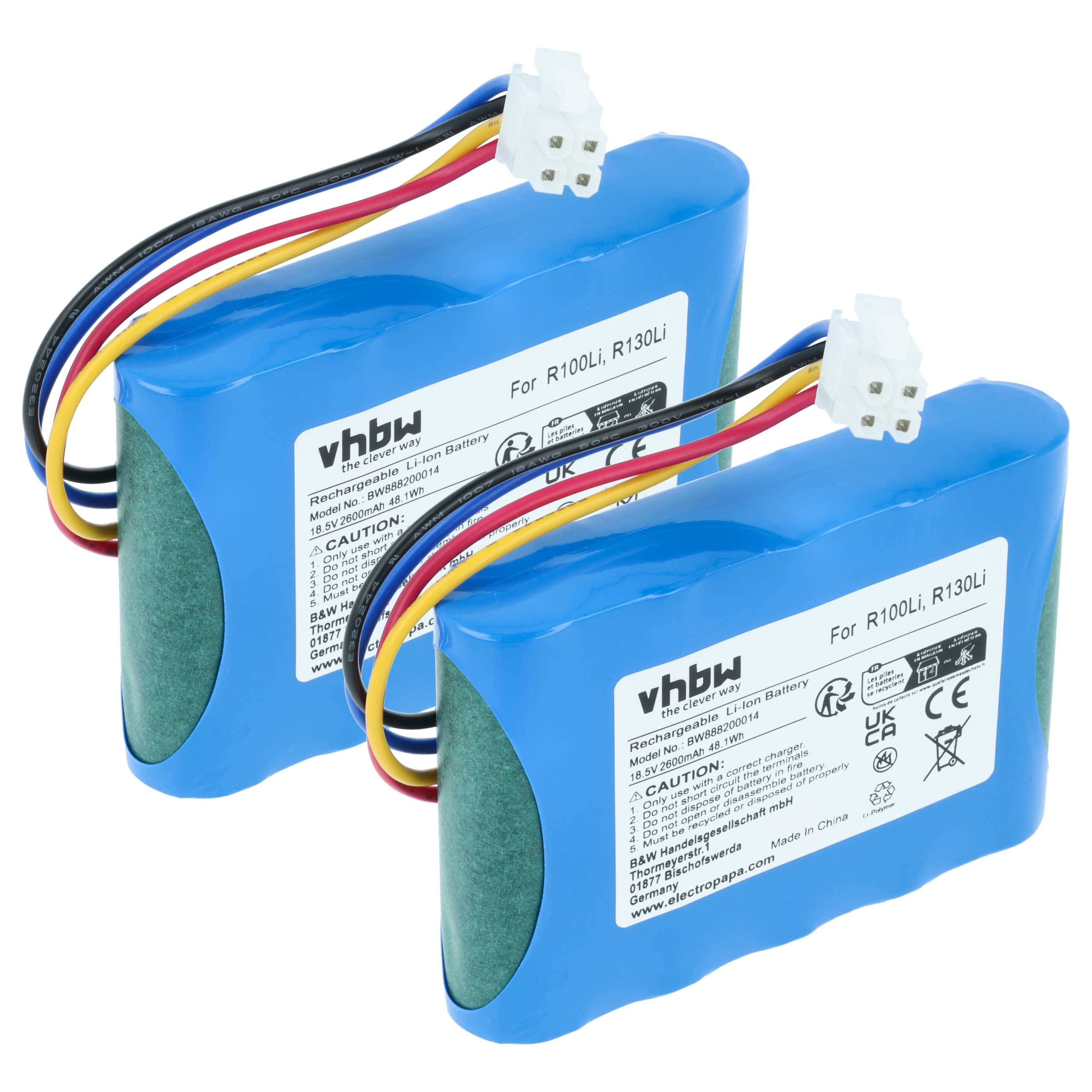 vhbw 2x Akku kompatibel mit Gardena R160Li Modell 2016, R160Li 2017, R160Li 2016, R160Li, R160Li 2018 Rasenmäher (2600mAh 18,5V Li-Ion)