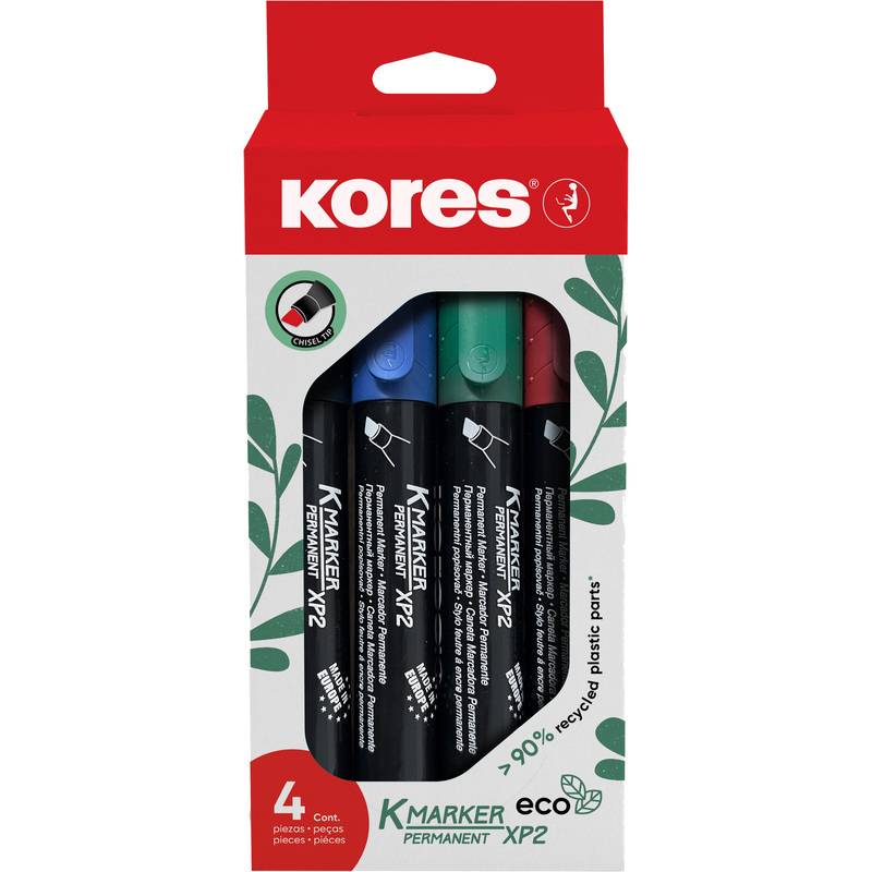 Kores Permanent-Marker "ECO XP2", Keilspitze, 4er Etui
