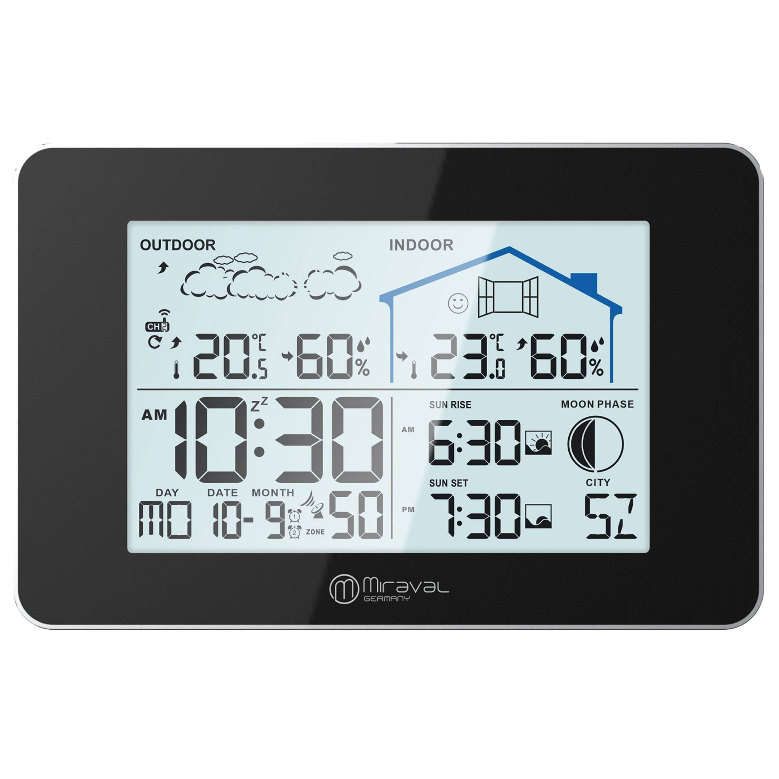 LCD Funk-Wetterstation mit Außensenor Wecker Funkuhr Kalender Vorhersage Hygro - 4-MV5792-1