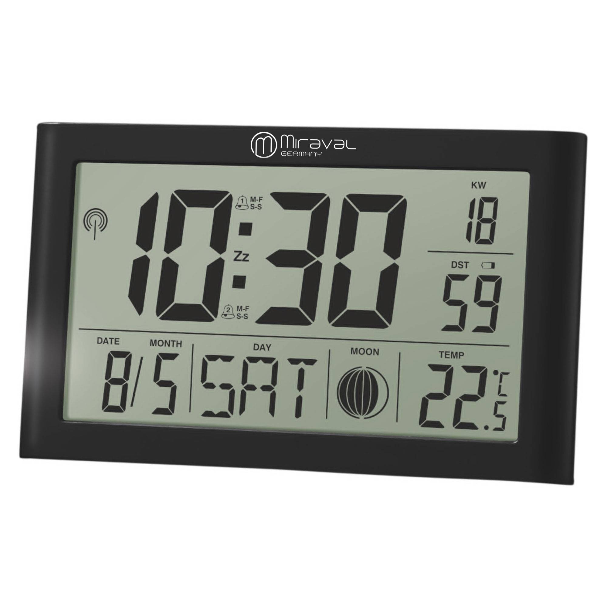 Digitale LCD Tischfunkuhr mit Datumsanzeige + Temperaturanzeige Geräuschlos Digitale Funkuhr mit Datumsanzeige Digital Schwarz 2x AA-Batterie