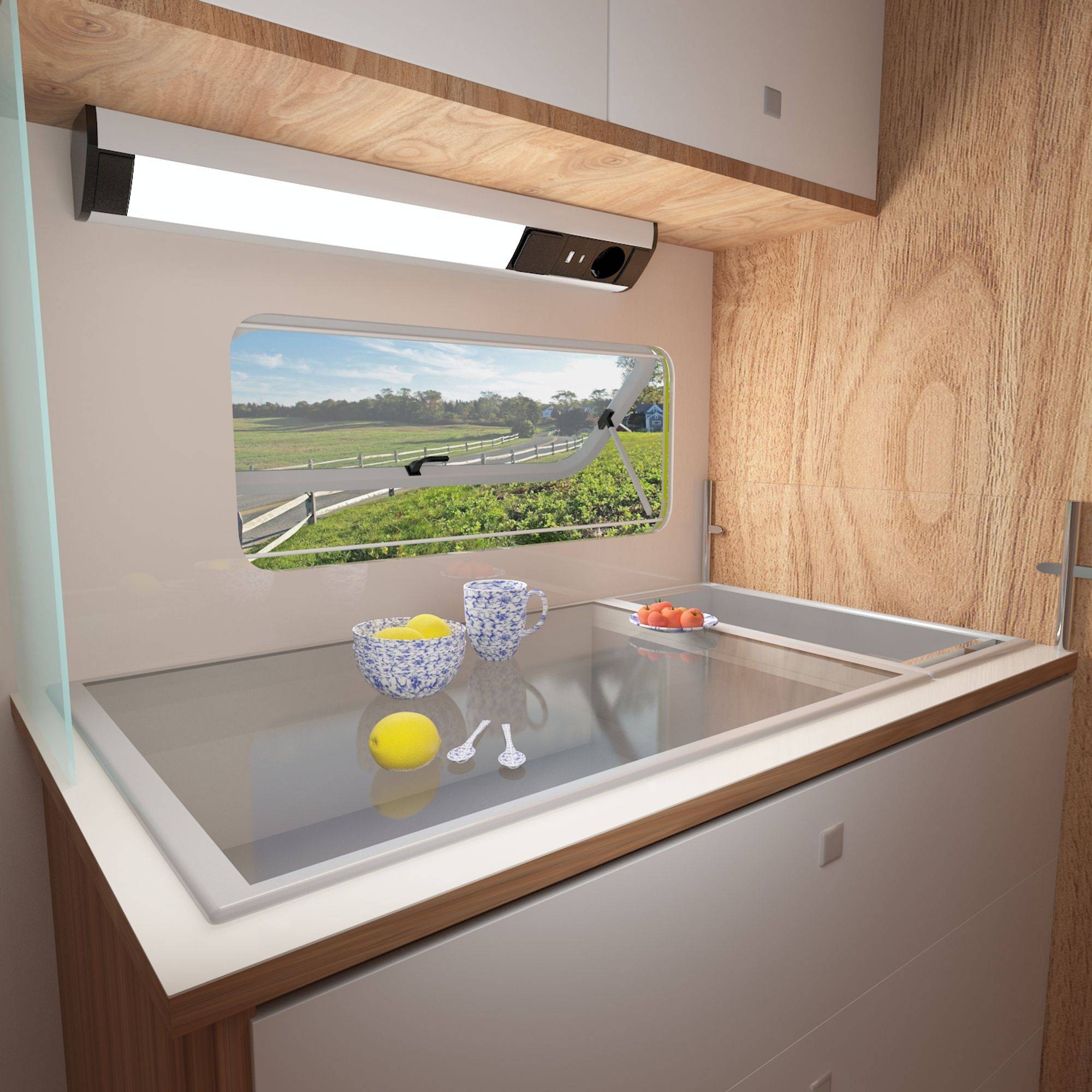 kalb | LED Unterbauleuchte mit Schalter und Steckdose, 230VAC Anschluss, 3000 Kelvin, USB-Port Typ A&C, Aluminium u. ABS, IP20