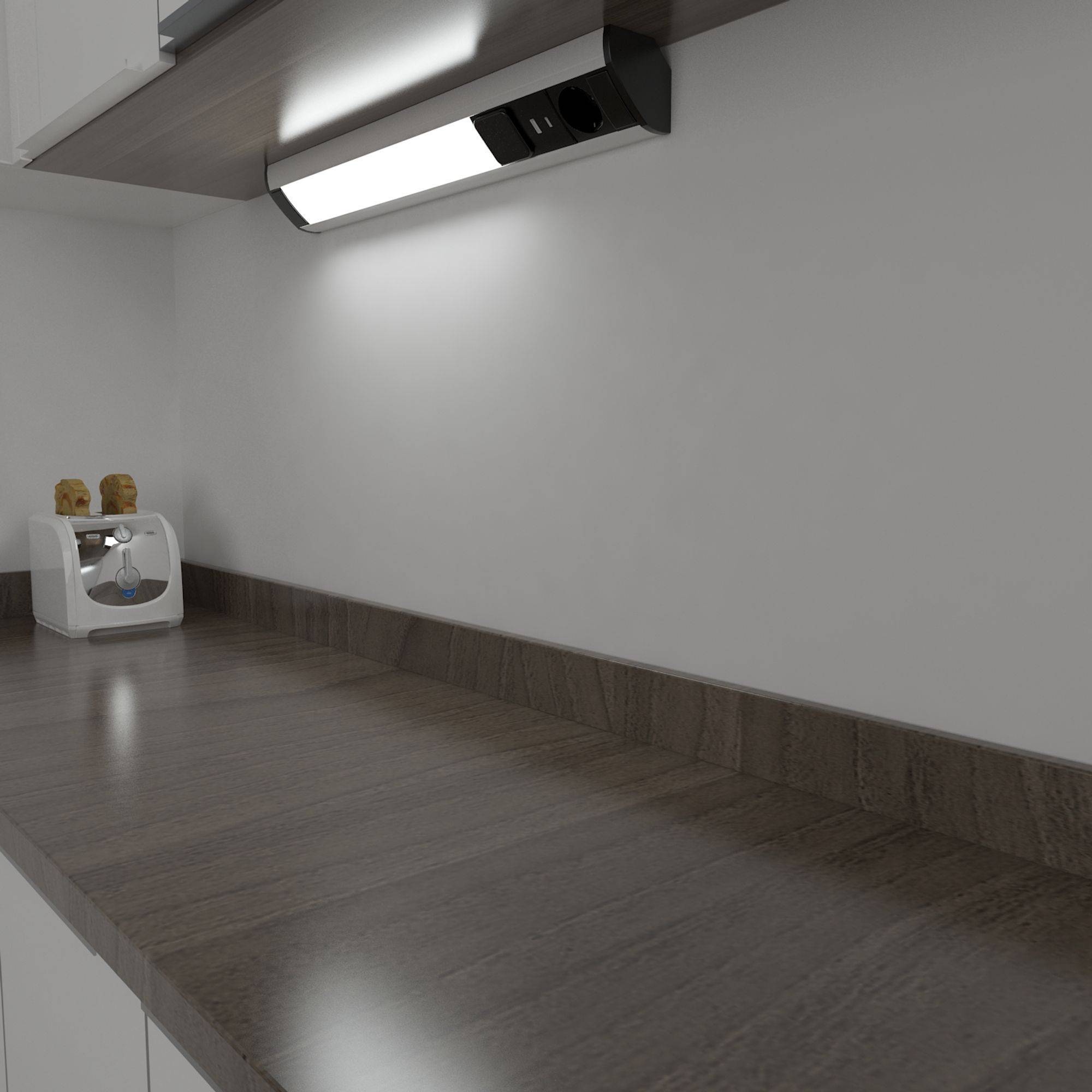 kalb | LED Unterbauleuchte mit Schalter und Steckdose, 230VAC Anschluss, 3000 Kelvin, USB-Port Typ A&C, Aluminium u. ABS, IP20