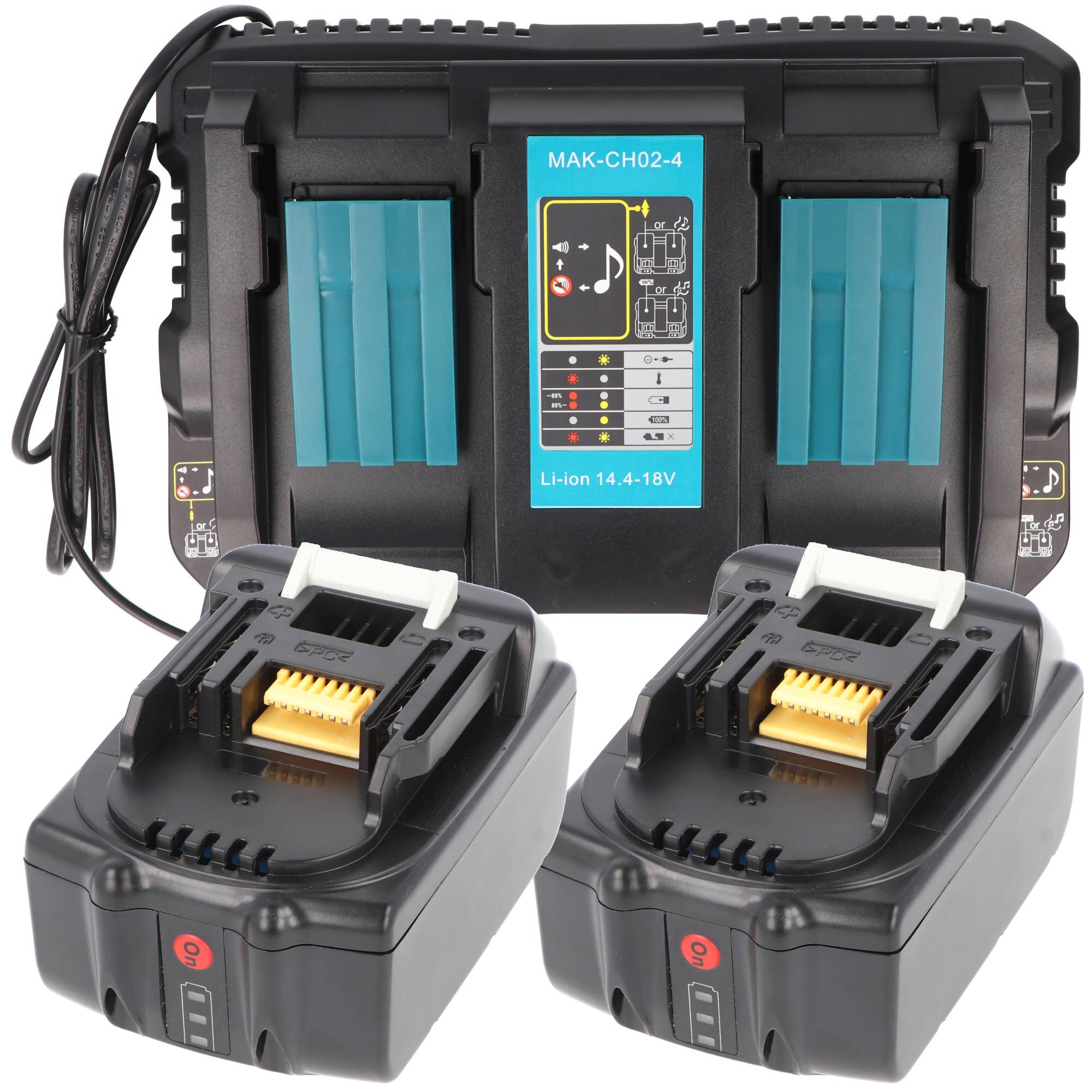 Powerset bestehend aus 2x BL18500 Akku und 2fach Schnellladegerät für Makita 14.4V, 18V