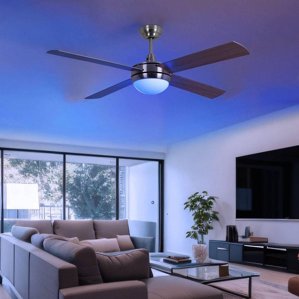 LED Deckenventilator inkl. RGB-Farbwechsler Timer 3 Stufen Vor- und Rücklauf 132 cm Silber